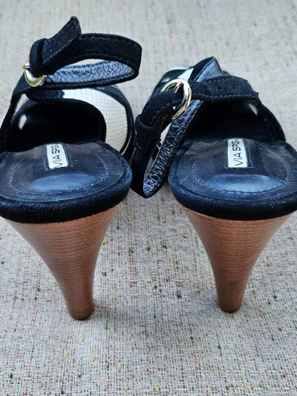 Vintage Via Spiga Ladies Heel Sandal Black/White Suede Upper Shoes Size - Picture 5 of 11